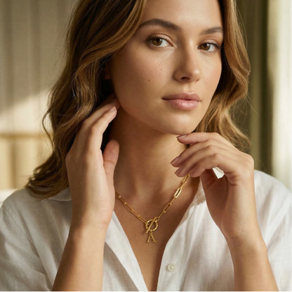 Paperclip Letter Initial Necklace 18K Gold
