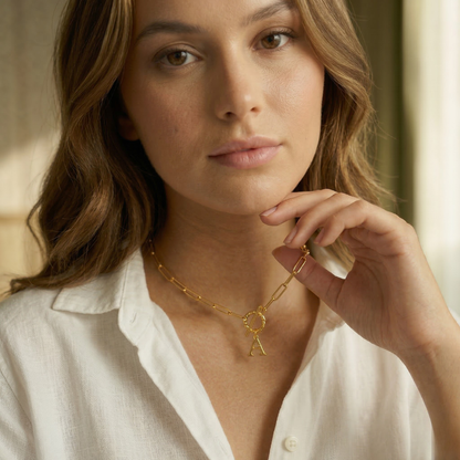 Paperclip Letter Initial Necklace 18K Gold