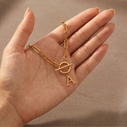 Paperclip Letter Initial Necklace 18K Gold